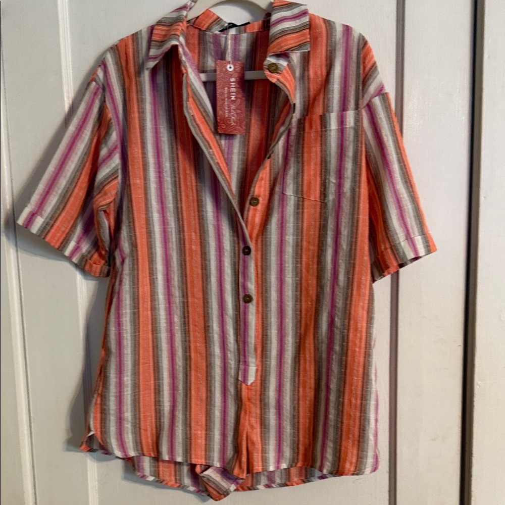 SHEIN Multicolor Striped Women's Button Down Shirt